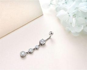 img 2 attached to Sterling Silver Dangle Belly Button Rings with CZ Studs - Feminine Navel Rings for Women, Girls - Body Piercing Jewelry