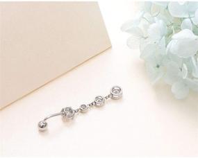 img 1 attached to Sterling Silver Dangle Belly Button Rings with CZ Studs - Feminine Navel Rings for Women, Girls - Body Piercing Jewelry