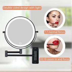 img 2 attached to 💡 10X Wall-Mounted Lighted Magnifying Mirror with 3 Color Modes, Dimmable Touch Screen, USB Charge, Extendable Double-Sided Vanity Mirror, 8 Inch, Black Finish - Ideal for Makeup