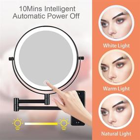 img 1 attached to 💡 10X Wall-Mounted Lighted Magnifying Mirror with 3 Color Modes, Dimmable Touch Screen, USB Charge, Extendable Double-Sided Vanity Mirror, 8 Inch, Black Finish - Ideal for Makeup