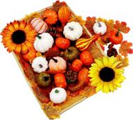 🎃 misbest harvest artificial pumpkin: stunning fall garland with golden pumpkin, sunflower floral arrangement, maple leaves, pine cones, acorns - perfect halloween and thanksgiving decorations логотип