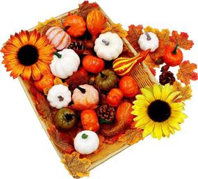 img 4 attached to 🎃 MISBEST Harvest Artificial Pumpkin: Stunning Fall Garland with Golden Pumpkin, Sunflower Floral Arrangement, Maple Leaves, Pine Cones, Acorns - Perfect Halloween and Thanksgiving Decorations