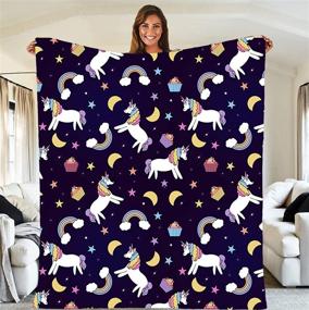 img 4 attached to 🦄 Cute and Cozy Unicorn Blanket - Perfect Girls' Gift and Bedroom Decor - Purple Rainbow Theme, Flannel, 50x60 Inch