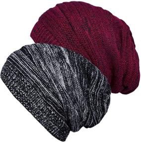 img 4 attached to 🧑 2-Pack Winter Slouchy Beanie Hat for Women & Men - Knit Soft Cozy Oversized Warm Hats