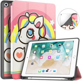 img 4 attached to 🦄 Soke iPad 9.7 2018/2017 Case with Pencil Holder, Tri-fold Stand and Shockproof Soft TPU Back Cover for iPad 9.7 inch 5th/6th Generation with Auto Sleep/Wake Function - Little Pony