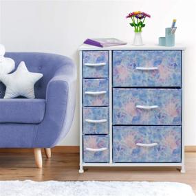 img 1 attached to 🌈 Sorbus 7-Drawer Dresser - Furniture Chest for Kids, Teens, Bedroom, Nursery, Playroom - Steel Frame, Wood Top, Tie-dye Fabric Bins (Pastel Tie-dye)