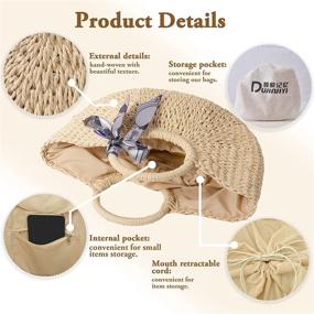 img 2 attached to Hand Woven Rattan Handbags Ribbon Travel Women's Handbags & Wallets for Shoulder Bags