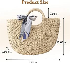 img 3 attached to Hand Woven Rattan Handbags Ribbon Travel Women's Handbags & Wallets for Shoulder Bags