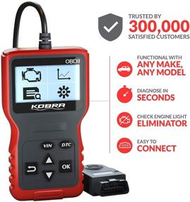 img 4 attached to 🚗 Универсальное устройство для чтения кодов автомобилей - Сканер Kobra OBD2 для диагностики всех автомобилей, считывание информации о неисправностях авто и сброса ошибок - черный и красный