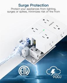 img 1 attached to 💡 Advanced Power Strip Surge Protector - 8 Outlets, 4 USB Ports, 5Ft Cord, Flat Plug - Ideal for Home, Office, Travel - ETL Certified - 900J