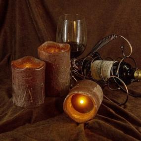 img 1 attached to Realistic And Bright Flameless Candle Brown Pillar Led Candle Flickering Moving Warm Light Textured Wax Finish 3 Pieces Candles(4&#34