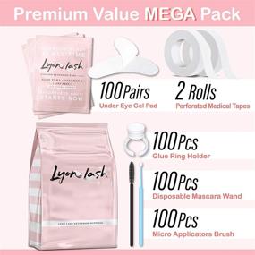 img 3 attached to 👁️ Lyon Lash Eyelash Extension Supplies - Bundle of 4x100 Packs: 100 Pairs of Under Eye Gel Pads, 100 Disposable Mascara Brushes Wands, 100 Micro Applicators Brushes, 100 Glue Ring Holders, and 2 Medical Tapes