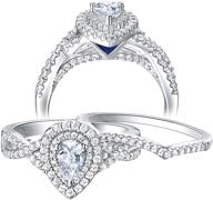 newshe wedding rings for women - engagement ring sets sterling silver cz 1.7ct pear heart - sizes 4-13 logo