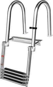 img 3 attached to 🚤 Marinebaby 4 Step Pontoon Boat Ladder with Stainless Steel Folding Telescopic Rear Entry Inboard Design - Heavy Duty Custom Swim Deck Ladder with Pedal Hand Railing, Dock Ladder - Extra Wide Steps