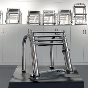 img 1 attached to 🚤 Marinebaby 4 Step Pontoon Boat Ladder with Stainless Steel Folding Telescopic Rear Entry Inboard Design - Heavy Duty Custom Swim Deck Ladder with Pedal Hand Railing, Dock Ladder - Extra Wide Steps