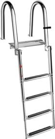 img 2 attached to 🚤 Marinebaby 4 Step Pontoon Boat Ladder with Stainless Steel Folding Telescopic Rear Entry Inboard Design - Heavy Duty Custom Swim Deck Ladder with Pedal Hand Railing, Dock Ladder - Extra Wide Steps