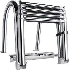 img 4 attached to 🚤 Marinebaby 4 Step Pontoon Boat Ladder with Stainless Steel Folding Telescopic Rear Entry Inboard Design - Heavy Duty Custom Swim Deck Ladder with Pedal Hand Railing, Dock Ladder - Extra Wide Steps