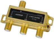 antop 3-way coaxial cable splitter 2ghz- 5-2050mhz compatible with satellite, hd tv, antenna signal- all port power dc power passing, gold plated and corrosion resistant logo