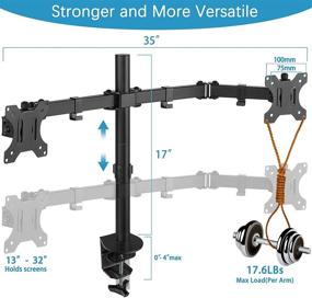 img 2 attached to 🖥️ TEMPSPACE Двойная стойка для мониторов - Регулируемый двойной VESA кронштейн, удерживает 32-дюймовые плоские или изогнутые экраны весом до 17.6 фунтов каждый.