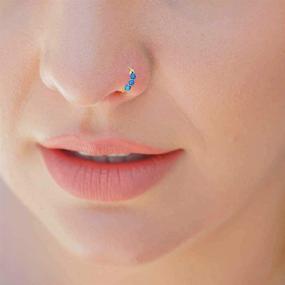 img 1 attached to Delicate 9KT Yellow Gold Triple Opal Stone 22G (0.6MM) Nose Hoop Ring - 5/16" (8MM) Length