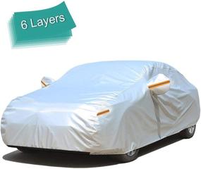 img 4 attached to 🚗 Waterproof All Weather Car Cover for Automobiles, 6 Layer Heavy Duty Outdoor Cover, Sun Rain UV Protection, Fits Sedans (Length 182-192 inch)