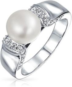 img 4 attached to 💍 Stunning Art Deco CZ Solitaire Pearl Engagement Ring for Women in Silver Plated Brass