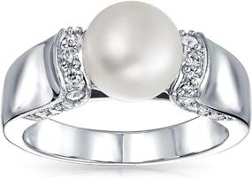 img 2 attached to 💍 Stunning Art Deco CZ Solitaire Pearl Engagement Ring for Women in Silver Plated Brass