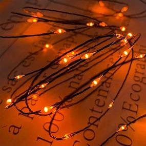 img 2 attached to 🎃 65.6Ft Halloween String Lights with Timer - 200 LED Copper Fairy Lights, Battery Powered, Remote Control, 8 Modes, Waterproof Lighting for Home Indoor Outdoor Yard Garden Outside Halloween Decorations - Brilliant Orange