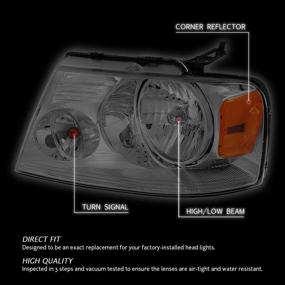 img 3 attached to DNA Motoring HL-OH-F1504-SM-AM Smoke Lens 🚗 Amber Headlights Replacement: 04-08 F-150/06-08 Mark LT