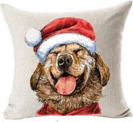 christmas throw pillow cover with happy golden retriever, red santa hat dog design in linen square pillowcase - home decor cushion for sofa, bed, chair, couch - two sides print - 18x18 inch логотип