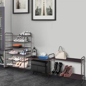 img 4 attached to 👞 Bronze 3-Tier Stackable Shoe Rack: Simple, Expandable, and Adjustable Fabric Shoe Shelf Storage Organizer