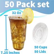 🥤 convenient 50 sets of 32 oz cups with lids - clear plastic disposable cups for iced coffee logo