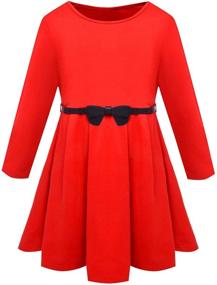 img 4 attached to Girls' Vintage Pleated Cotton Fashion Dress with Flare Long Sleeves – Sizes 4-10T