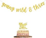 boho tribal themed 3rd birthday party supplies - young wild & three banner sign (gold) logo