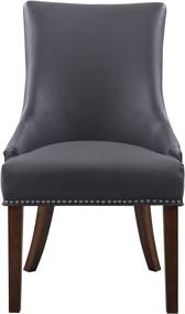 img 1 attached to Modern Transitional Grey Dining Side Accent Chair Set of 2 - Iconic Home Brando, Pebble Grain PU Leather & Linen Upholstered, Nailhead Trim, Tapered Solid Birch Legs