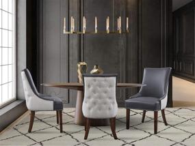 img 4 attached to Modern Transitional Grey Dining Side Accent Chair Set of 2 - Iconic Home Brando, Pebble Grain PU Leather & Linen Upholstered, Nailhead Trim, Tapered Solid Birch Legs