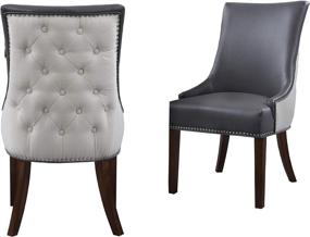 img 3 attached to Modern Transitional Grey Dining Side Accent Chair Set of 2 - Iconic Home Brando, Pebble Grain PU Leather & Linen Upholstered, Nailhead Trim, Tapered Solid Birch Legs