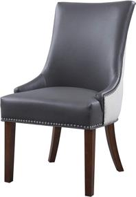 img 2 attached to Modern Transitional Grey Dining Side Accent Chair Set of 2 - Iconic Home Brando, Pebble Grain PU Leather & Linen Upholstered, Nailhead Trim, Tapered Solid Birch Legs