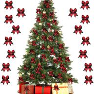 🎁 30 pieces handmade burlap bows: red and black christmas ornament bows for festive home party decor logo