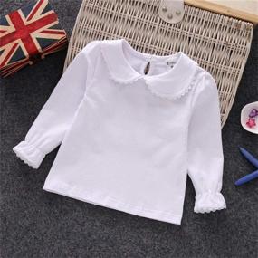 img 3 attached to 👚 Basic Long Sleeve Shirt for Kids Girls - 3 Solid Color Doll Collar Tops Blouse by BOUTIKOME