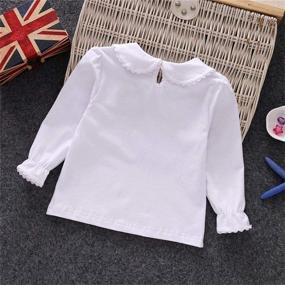 img 2 attached to 👚 Basic Long Sleeve Shirt for Kids Girls - 3 Solid Color Doll Collar Tops Blouse by BOUTIKOME