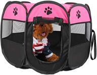 🐶 foldable puppy playpen with mesh cover - adorable design, indoor-outdoor dog cat rabbit kennel - woucnd dog playpen pop up tent 8-panel, 600d soft oxford fabric (s 28" x 28" x 18"), rose logo
