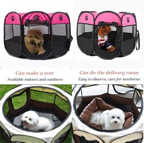 img 2 attached to 🐶 Foldable Puppy Playpen with Mesh Cover - Adorable Design, Indoor-Outdoor Dog Cat Rabbit Kennel - Woucnd Dog Playpen Pop Up Tent 8-Panel, 600D Soft Oxford Fabric (S 28" x 28" x 18"), Rose