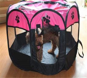 img 3 attached to 🐶 Foldable Puppy Playpen with Mesh Cover - Adorable Design, Indoor-Outdoor Dog Cat Rabbit Kennel - Woucnd Dog Playpen Pop Up Tent 8-Panel, 600D Soft Oxford Fabric (S 28" x 28" x 18"), Rose
