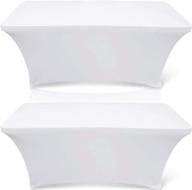 enhance your table décor with white classic wealuxe 6-feet rectangle tablecloth - stretchable table cloth cover, white, 2 pack logo