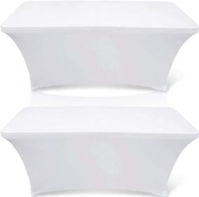 img 4 attached to Улучшите декор вашего стола с помощью белого классического прямоугольного скатертья Wealuxe длиной 6 футов - растяжимой скатерти для стола, белого цвета, 2 штуки.