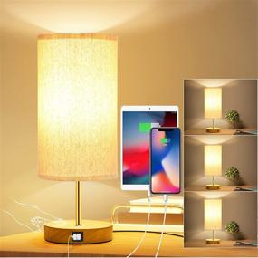 img 4 attached to 💡 Energy Saving Touch Control Bedside Lamp with Dual USB Ports - 3 Way Dimmable Wood Table Lamp for Bedroom, Living Room, and Kids Room - Round Flaxen Fabric Shade - Includes LED Bulb