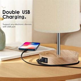 img 2 attached to 💡 Energy Saving Touch Control Bedside Lamp with Dual USB Ports - 3 Way Dimmable Wood Table Lamp for Bedroom, Living Room, and Kids Room - Round Flaxen Fabric Shade - Includes LED Bulb