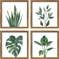 artbyhannah 10x10 inch 4 panels botanical framed walnut finish picture frame collage set: elegant wall art décor with green leaves and tropical plants in watercolor логотип