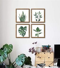 img 3 attached to ArtbyHannah 10x10 Inch 4 Panels Botanical Framed Walnut Finish Picture Frame Collage Set: Elegant Wall Art Décor with Green Leaves and Tropical Plants in Watercolor